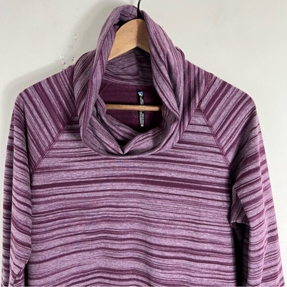 KUHL Womens Medium Piper Pullover Cowl Neck Purple Stripe Shirt French Terry Top - Picture 3 of 10